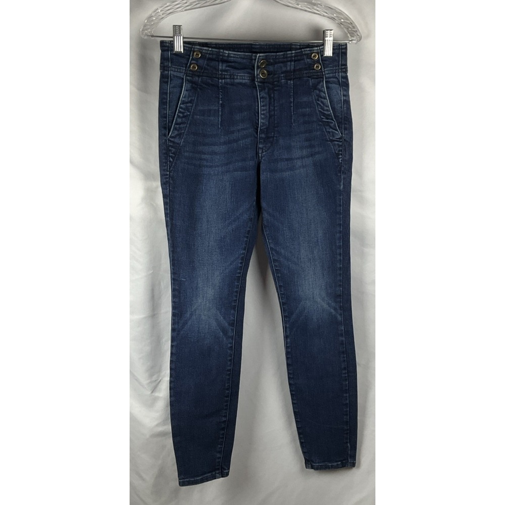 Pilcro Anthropologie Women's S27 Jeans Pleated High Rise Dark Wash Blue Skinny